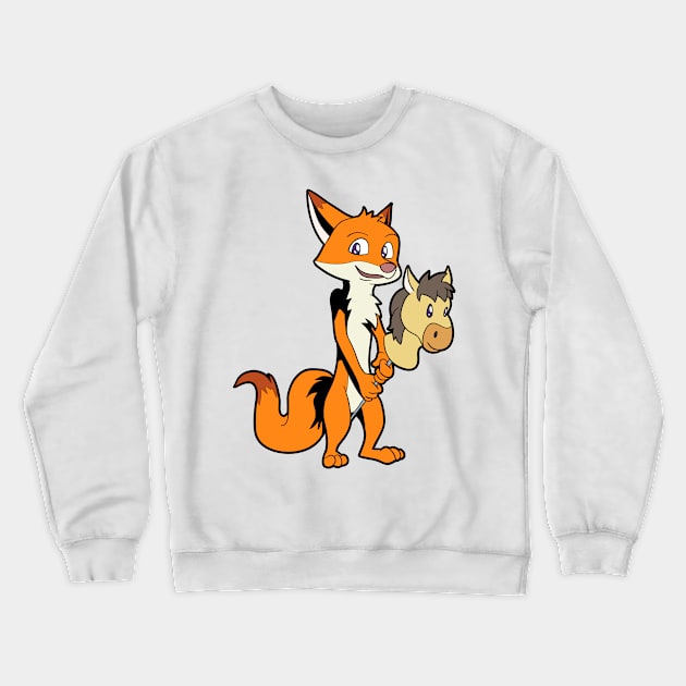 Fox Riding Hobby Horse - Hobby Horsing Crewneck Sweatshirt by Modern Medieval Design